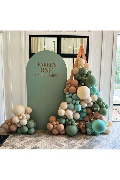 eğlencemarketi Retro Winter Green - Desert Sand and Milk Coffee Balloon Chain 100 Pieces