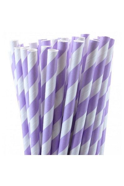 eğlencemarketi 25 Purple Striped Paper Straws