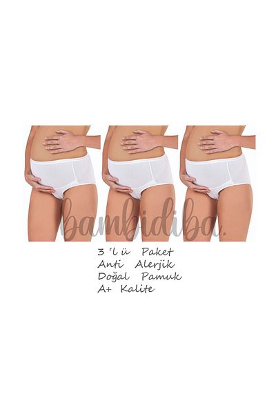 BAMBİDİBA Pachet de 3 chiloți de maternitate, de recuperare, de maternitate, din bumbac natural antialergic de calitate 123582