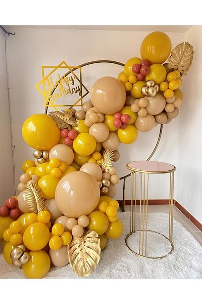 eğlencemarketi Chrome Gold Burnt Orange Turmeric and Desert Sand Balloon Chain 100 Pieces