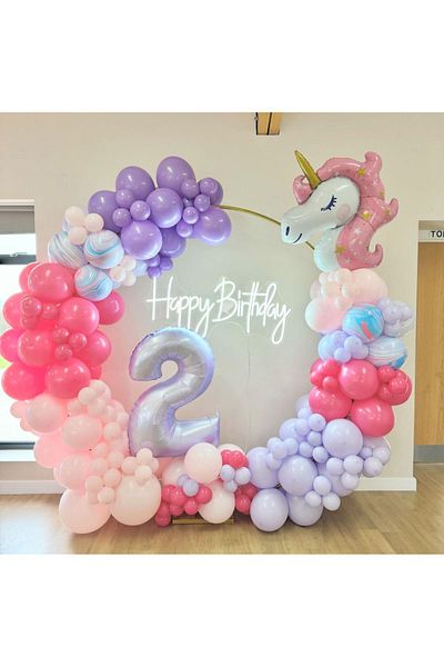 eğlencemarketi 100 Pieces Pink Lilac Blue and Fuchsia Balloon Chain Macarons