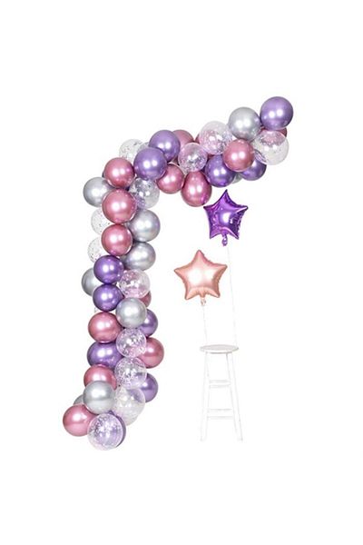 eğlencemarketi Balloon Chain Set with Pink Purple Silver Confetti