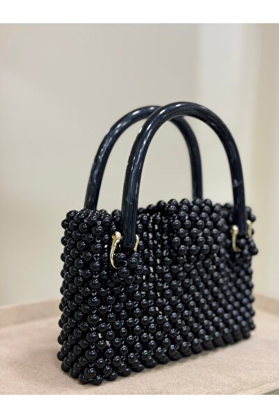 FouleeAksesuar Foulee Aksesuar Akrilik Saplı Inci Boncuklu El Çantası - Siyah