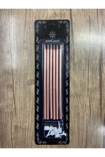 eğlencemarketi 20 Cm Uzun Pasta Mumu 6 Lı Rose Gold