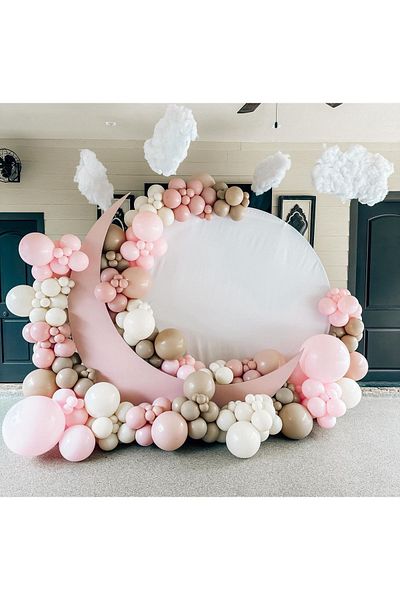 eğlencemarketi 100 Pieces Pink White and Hazelnut Macaron Balloon Chain