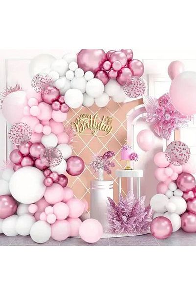 eğlencemarketi 100 Pieces Chrome Pink Tubing - Pink and White Balloon Chain
