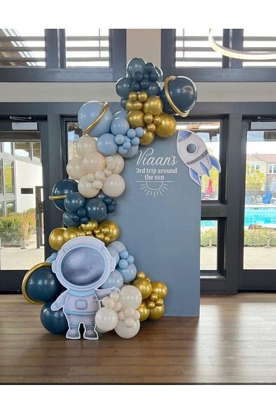 eğlencemarketi Chrome Gold Midnight Blue Macaron Blue and Retro White Balloon Chain 100 Pieces