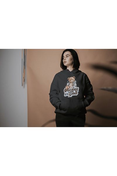 LAND MODA Φούτερ με κουκούλα μαύρο oversize - εμπριμέ