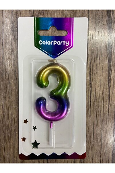 eğlencemarketi Renkli Gökkuşağı Rakam Mum 7 Cm 3 Numara