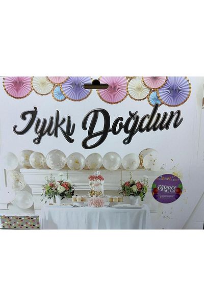 eğlencemarketi Black Silver Happy Birthday Gilded Calligraphy Banner
