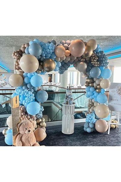 eğlencemarketi Chrome Gold Storm Blue - 100 Pieces Hazelnut Macaron Blue and Balloon Chain