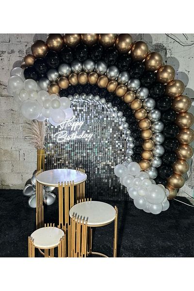 eğlencemarketi Chrome Gold Silver Pastel Black and White Balloon Chain 100 Pieces
