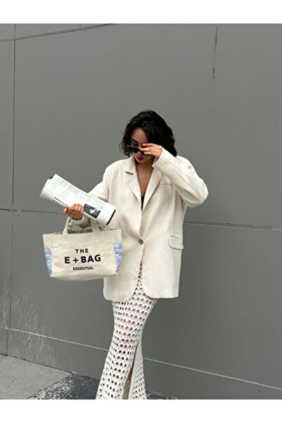 MOD10 E-bag Kanvas Gri Large Tote Bag Omuz Keten Çanta