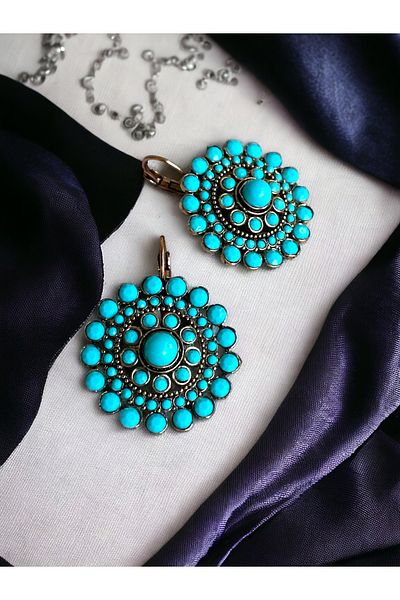 FAYRA ACCESSORIES Turquoise Jewelled Hoop Earrings