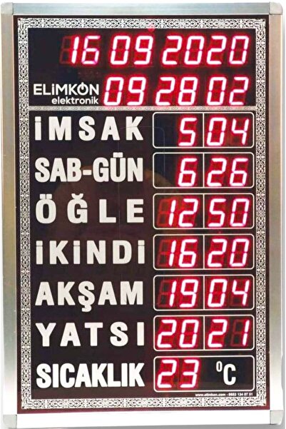 Elimkon Dijital Cami Saati – Büyük Imsakiye – Vakitmatik – Ezan Vakitlerini Gösteren Saat {kumandalı Model}
