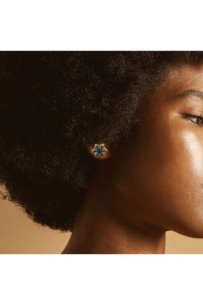 FAYRA ACCESSORIES Safir Mavi Kristal Taşlı Kar Tanesi Küpe