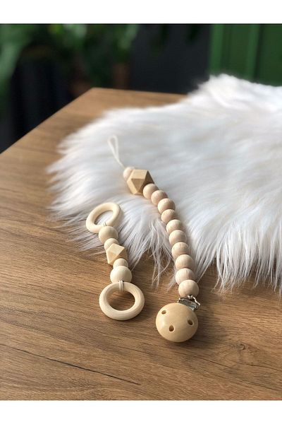 Tarçın Atölye Natural Wooden Pacifier Chain - Pacifier Strap - Wooden Pacifier Chain Set of 2