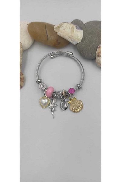 Ahzar Steel Style Seashell Charm Bracelet