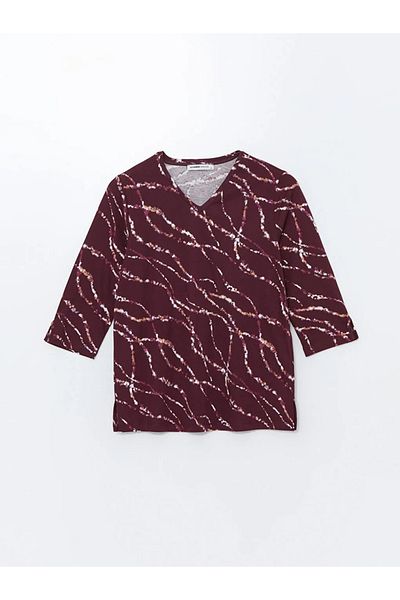 LC Waikiki Γυναικεία μπλούζα με στάμπα LCW Grace V-Neck - Εκτύπωση με δαμάσκηνο