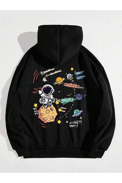 UNIQUE DESIGN Hanorac oversize cu glugă cu imprimeu Galaxy pentru femei/bărbați