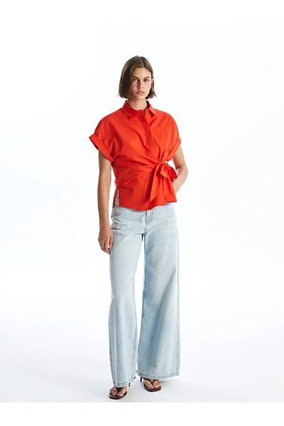 LC Waikiki Lcw Vision Red Women's - Shirt Collar Straight Blouse