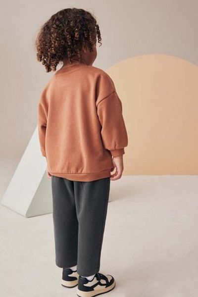 Next Baby Cotton Red Brown Long Sleeve Seatshirt Jogger Pants Bottom Top Set