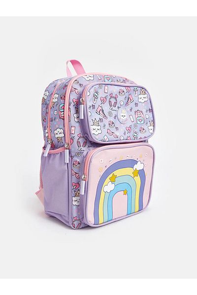 LC Waikiki ACCESORII LCW - Geantă de școală cu imprimeu liliac pentru fete