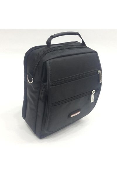 SEVENTEEN Black Fabric 6 Compartment Men's Shoulder Strap Handbag