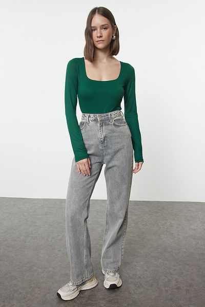 Trendyol Collection Smaragdgrüner Premium-Strickbody - Eckiger Kragen, Druckknöpfe unten Twoaw24bd00062