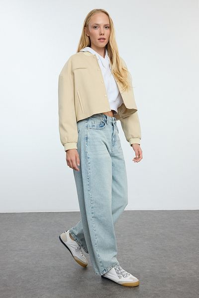 Trendyol Collection Blugi largi albastru deschis cu talie înaltă - durabil TWOAW25JE00147