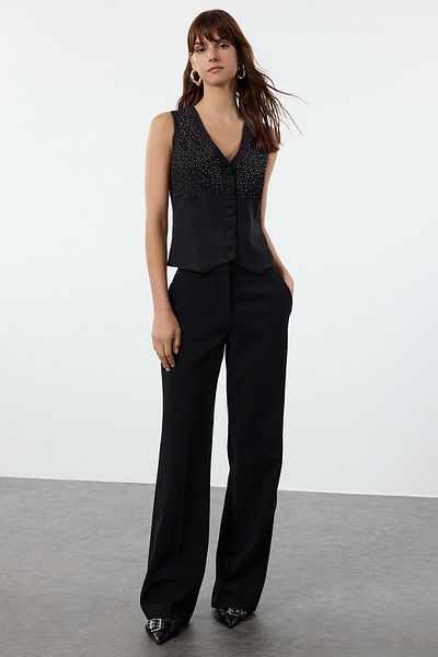 Trendyol Collection Stone Detailed Black Woven Vest - Twoaw25Ye00072