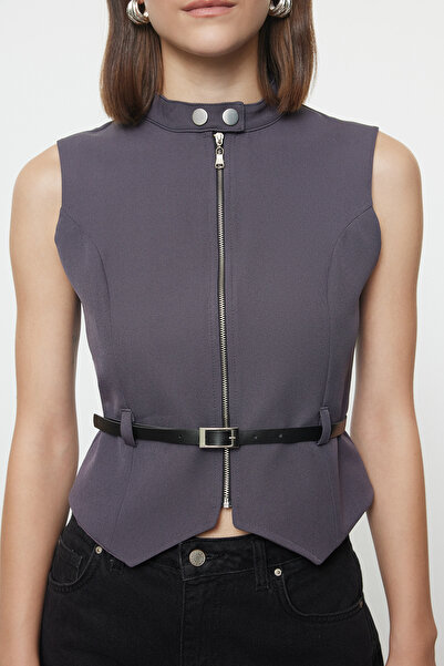 Trendyol Collection Антрацитовий тканий жилет з поясом приталений TWOAW25YE00067