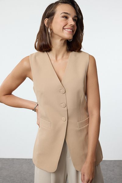 Trendyol Collection Вталена тъкана жилетка от норка Twoaw25Ye00054