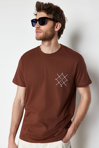 Trendyol Collection Dark Brown PrinTed large Size CoTTon T-Shirt - TMNSS24BF00051