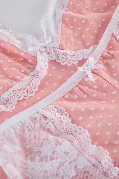Trendyol Collection Cotton Polka Dot and Lace Pajamas Set - Bow Detail, Thmss24Pt00268