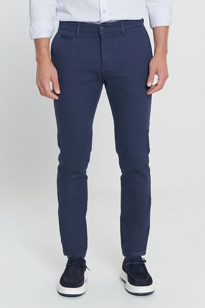 ALTINYILDIZ CLASSICS Navy Blue Slim Fit Stretch Cotton Men's Trousers - Side Pocket