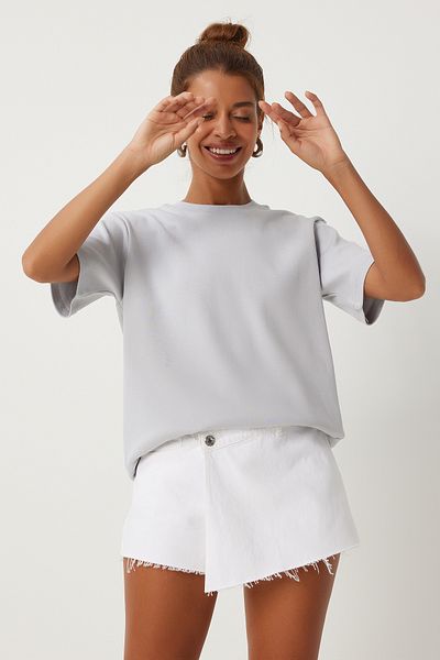 Happiness İstanbul Stone Grease Crew Neck Women's T-Shirt - 100% Cotton FN03265