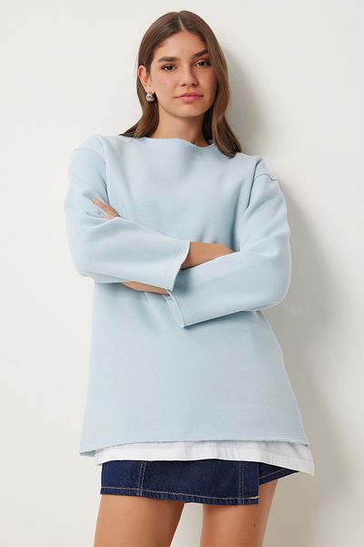 Happiness İstanbul Hanorac tricotat oversize albastru pentru femei - Raster NJ00131