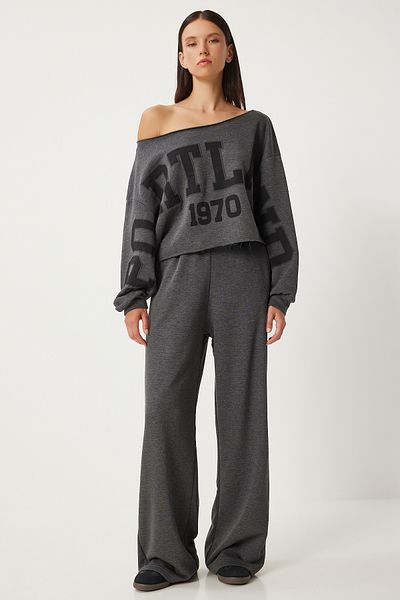 Happiness İstanbul Anthracite Printed Women's Tracksuit Set - FN03288