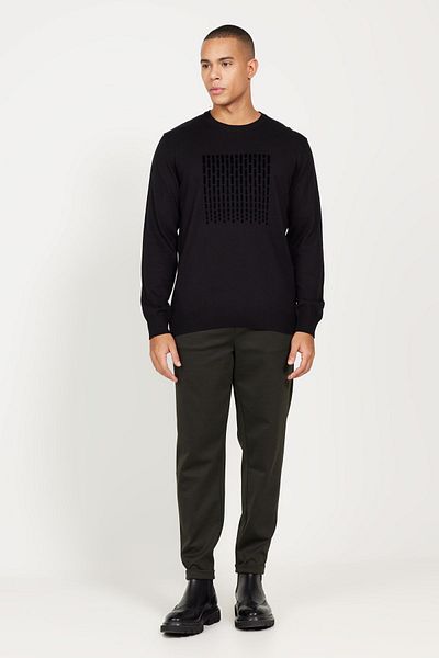 ALTINYILDIZ CLASSICS Schwarzer gemusterter Strickpullover mit Rundhalsausschnitt für Herren - Regular Fit