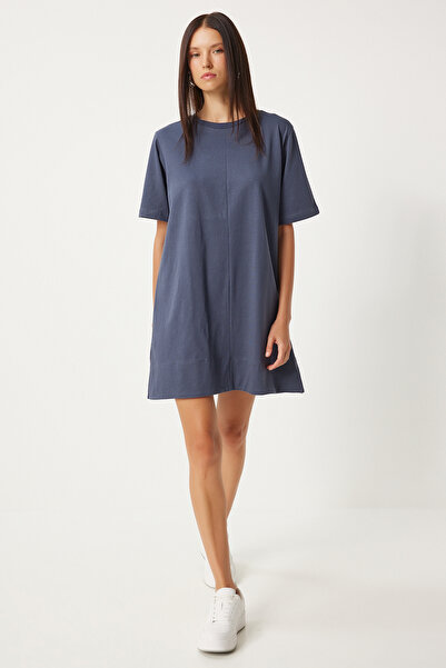 Happiness İstanbul Šaty z uzené Ležérní česané bavlny s výstřihem BP00166