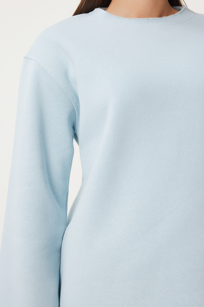 Happiness İstanbul Nebesky modrá oversize dámská pletená mikina - Rastr NJ00131