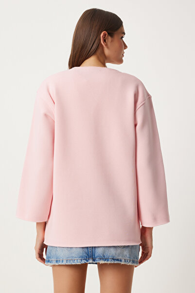 Happiness İstanbul Γυναικείο πλεκτό φούτερ ροζ Oversize - NJ00131