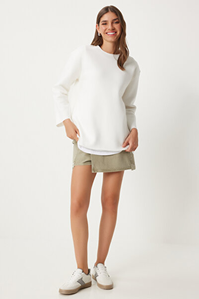 Happiness İstanbul White Oversize Women's Knitted Sweatshirt - NJ00131