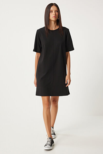 Happiness İstanbul Black Crew Neck Women's Dress - BP00166