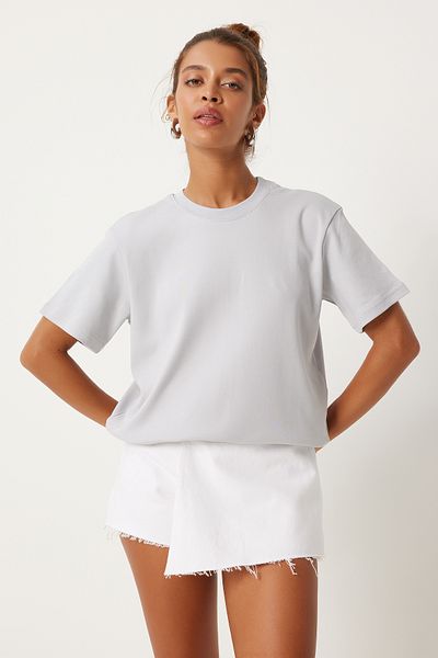 Happiness İstanbul Stone Grease Crew Neck Women's T-Shirt - 100% Cotton FN03265