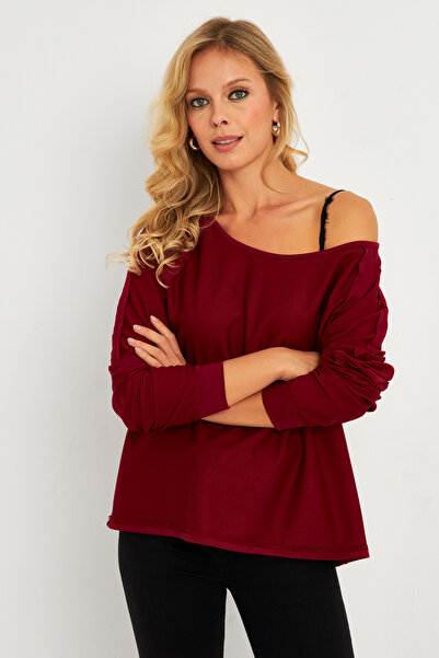 Cool & Sexy Dámská mikina Claret Red Boat Neck Reverse Stitched - Tf10