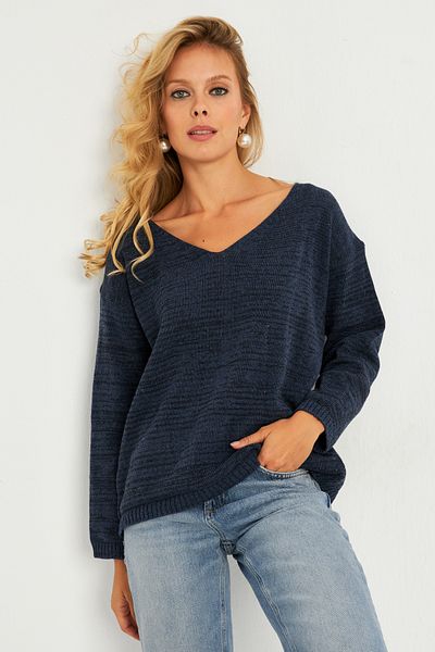 Cool & Sexy Indigó V-nyakú női kötöttáru blúz - YV282
