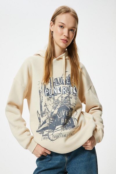 Koton Φούτερ με μακρυμάνικο Oversize Hooded - Σλόγκαν με στάμπα