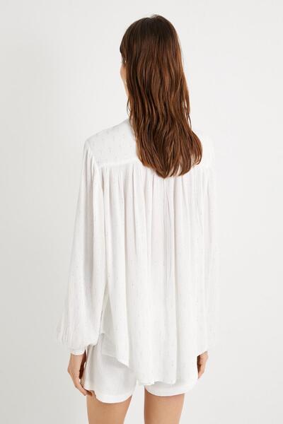 Koton Oversize-Shirt mit Ballonärmeln und Metallic-String – vorherrschender Kragen